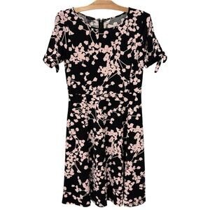 Talbots | Dress Black Pink Floral Short Sleeve Knee Length- Size Medium Petite